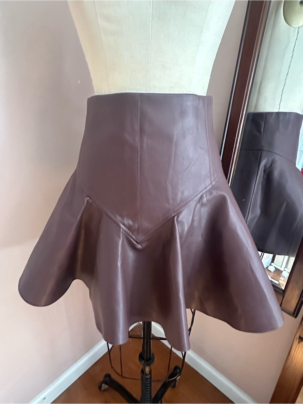Women's Faux Leather Circle Skirt in Deep Plum